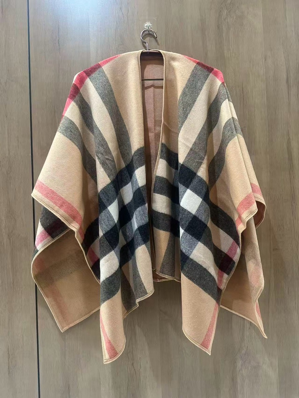 Burberry Beige Plaid Wrap with Black and Pink Accents